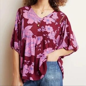 Anthropologie Mauve Beth dolman floral top▪️size XS